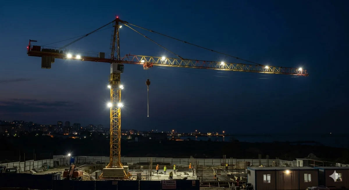 Samsun gece vinç kiralama - aydınlatmalı gece vinç operasyonu inşaat sahası